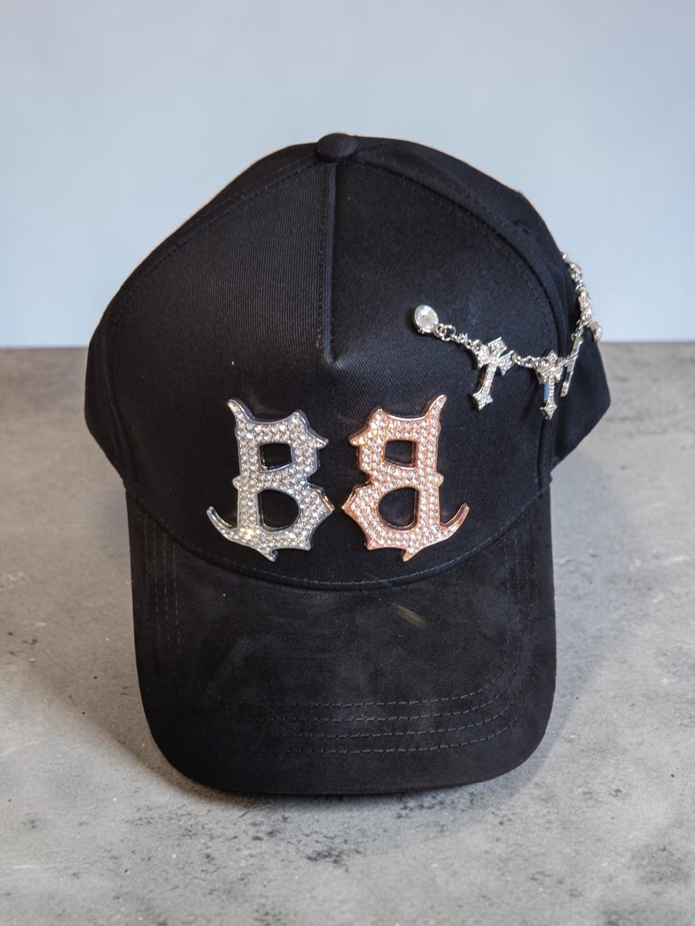 El Barbas Hats Inferno Black Baseball Cap Rhinestone Chain Accents Adjustable